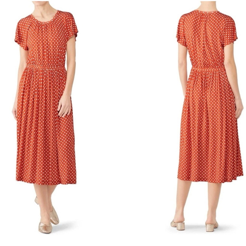STINE GOYA Women's Size M Caitlin Midi Dress Polka Dot Stretch FLAWED Scoop Neck
